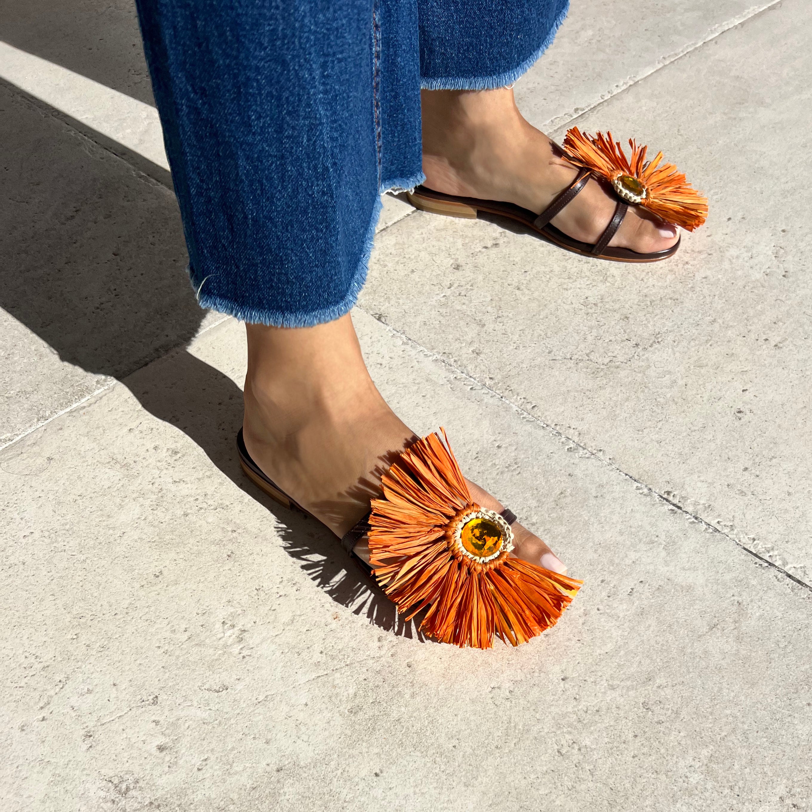 Brown Leather Summer Sandals: Virgie Naranja | Alexis Isabel