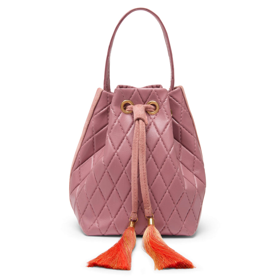 Front view Mikó bag in quilted mauve leather