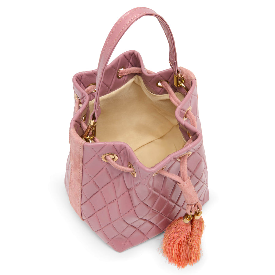 Top view Mikó bag in quilted mauve leather