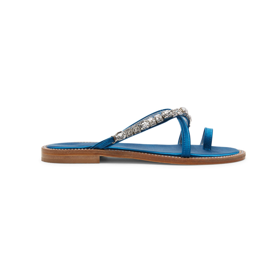 Jeweled Satin Sandals - Indigo Blue Shoes: Alma | Alexis Isabel ...