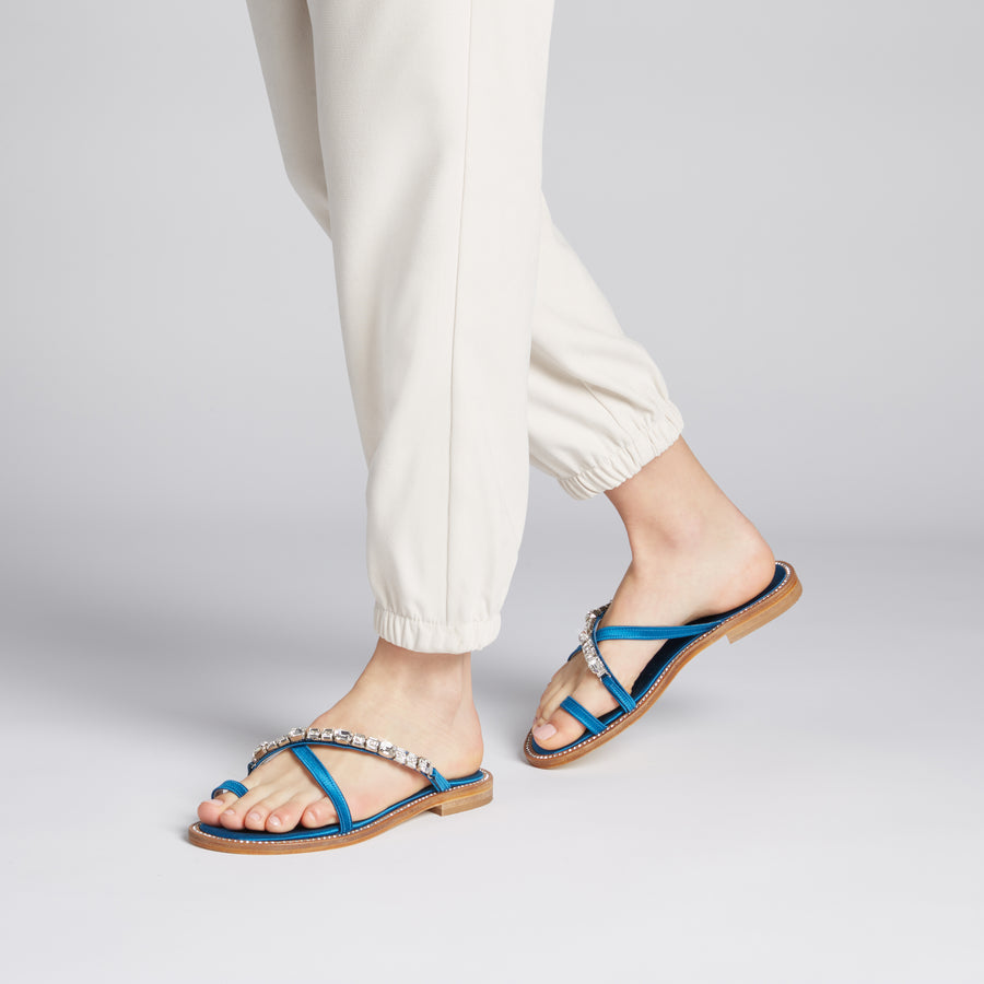 Alma Blue Satin Sandals